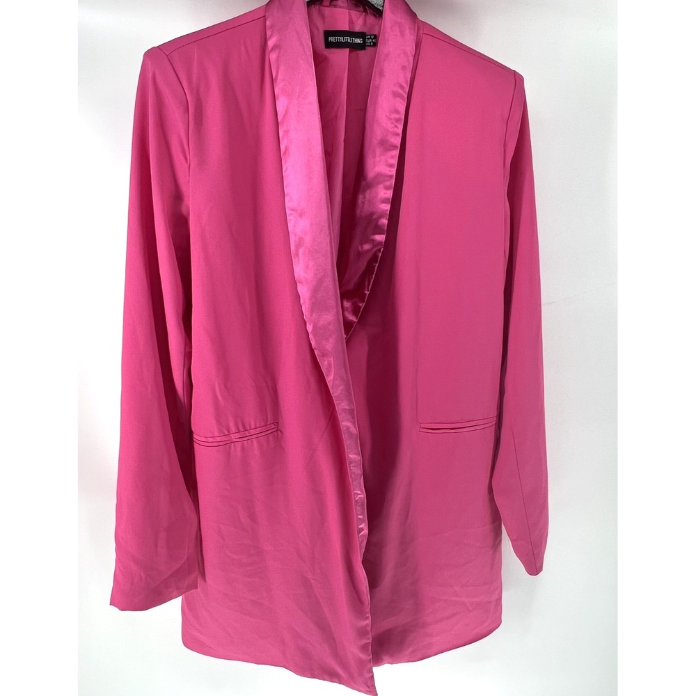 Prettylittlething Satin Blazer Jacket Neon Pink Silk Womens Oversized Size 8